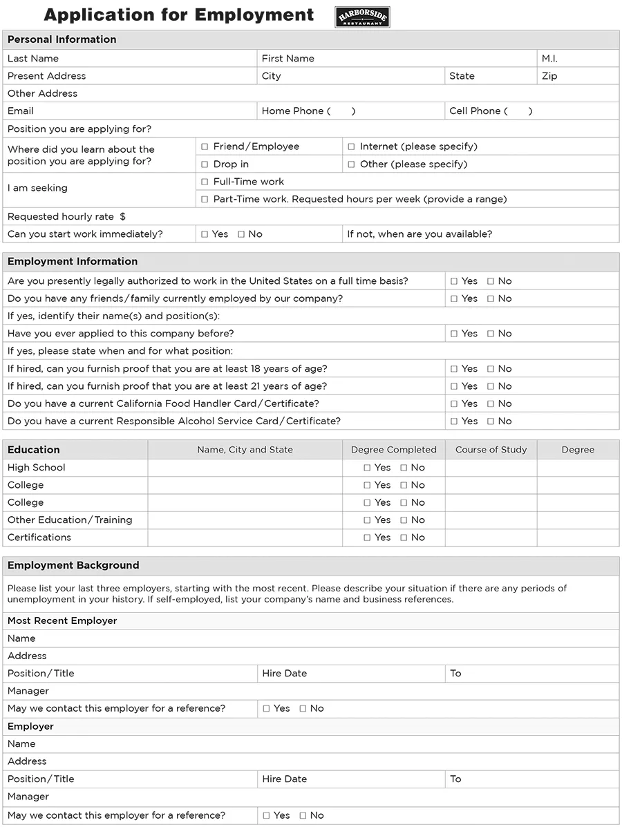 Application for Employment, part 1